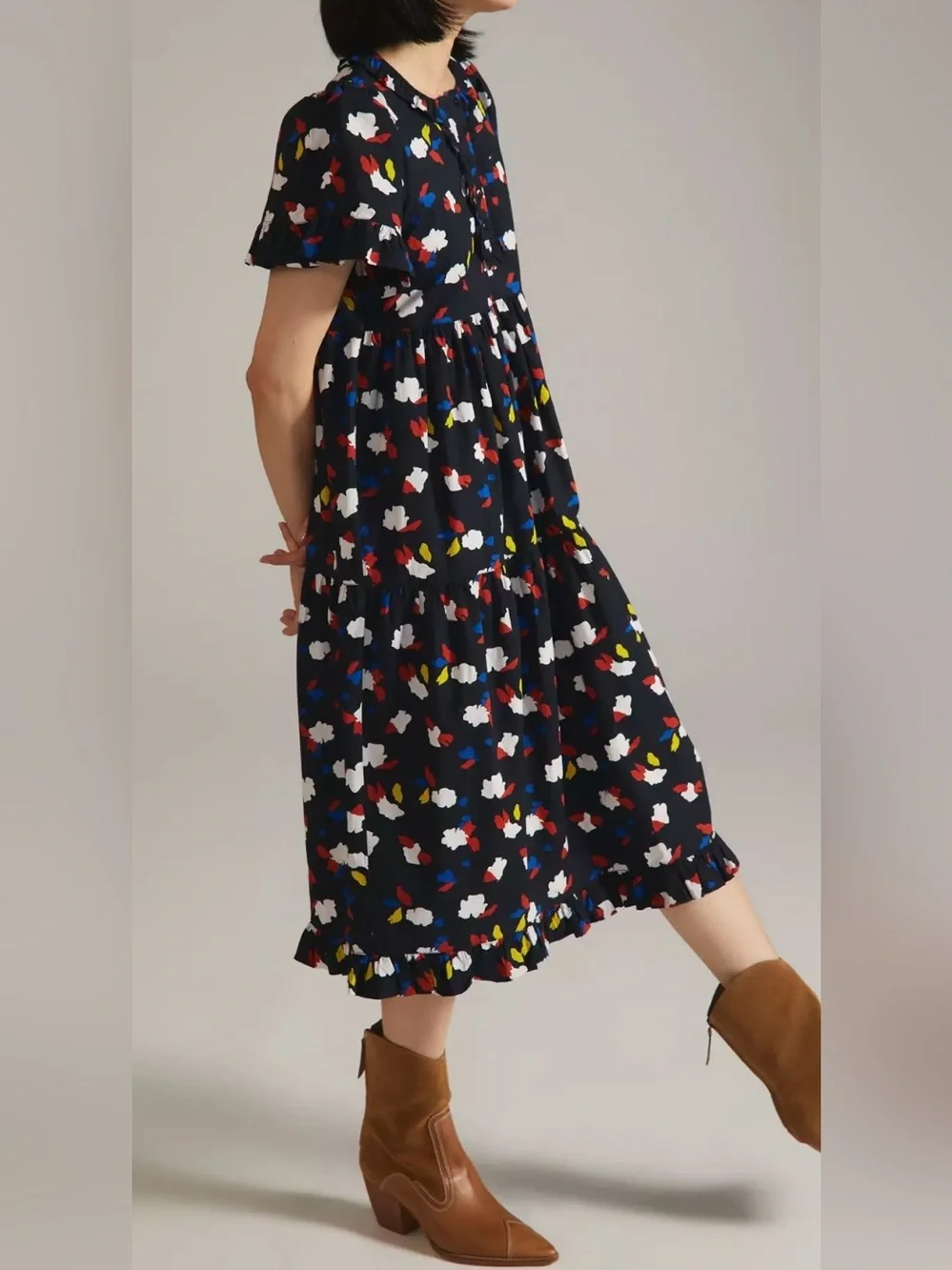 Clare V. Martine Dress Black High-Low Floral Print Midi Skirt size M . - Picture 3 of 11